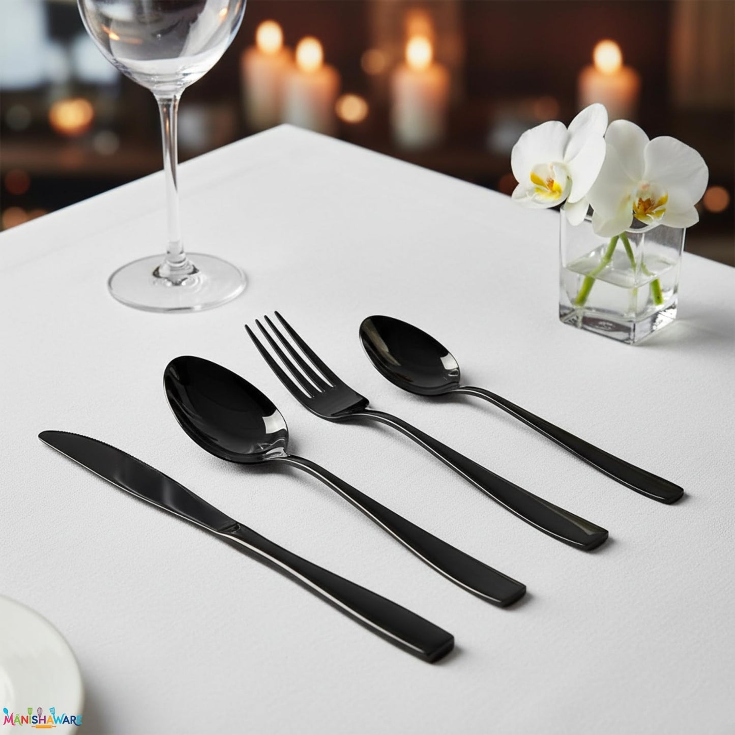 Black Royal Cutlery Set Mirror Design