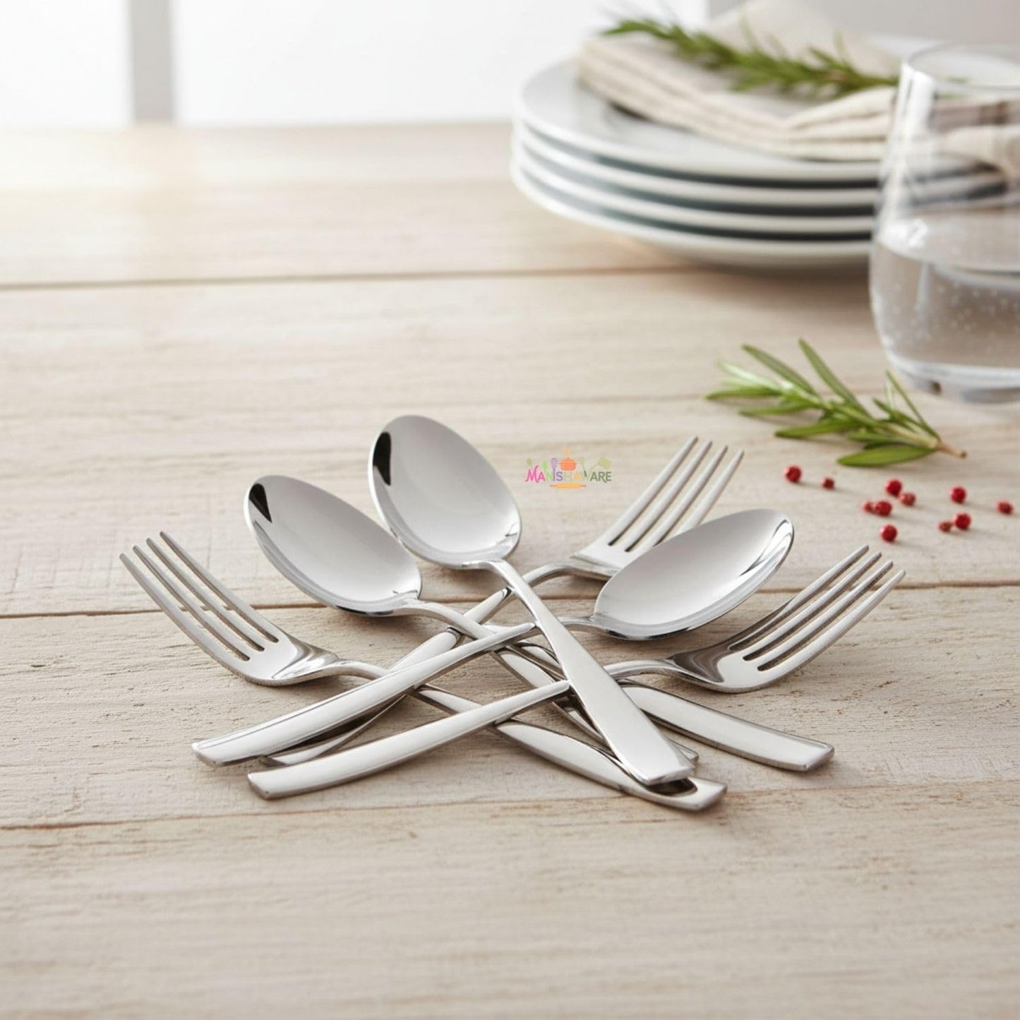 Silver Fork & Spoon Set Mirror Design