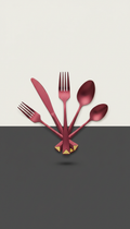 Geometric Flatware Set with Crimson Accent