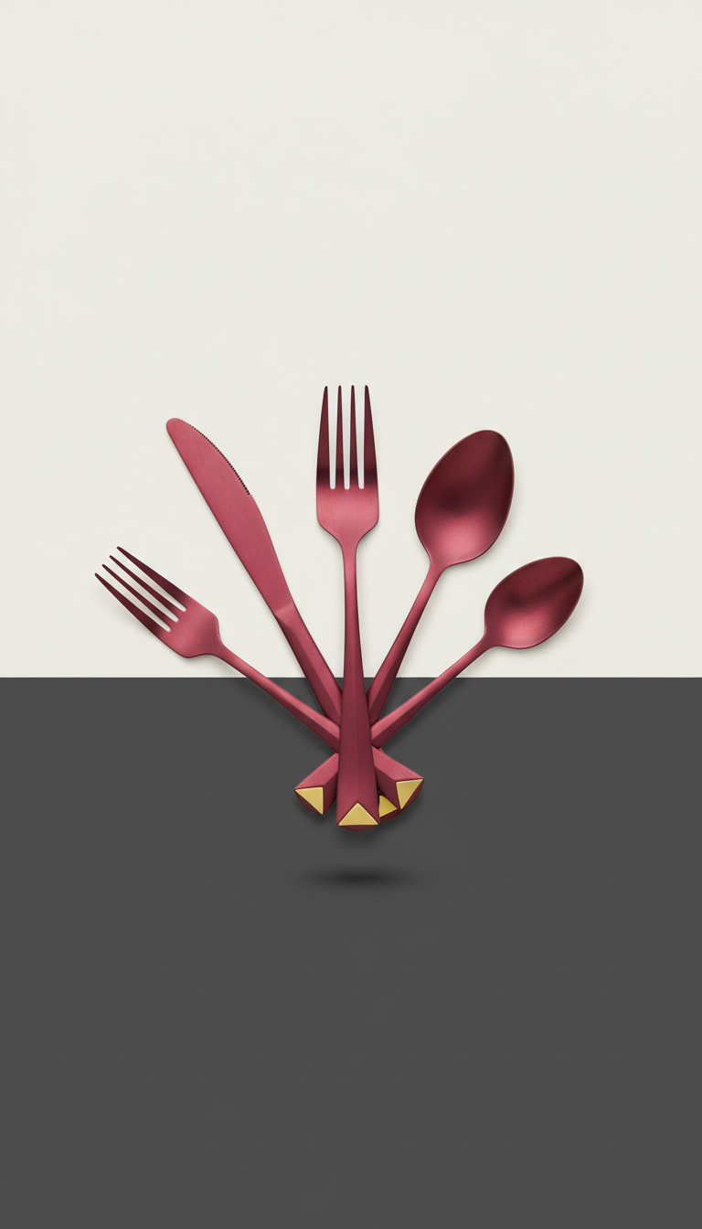 Geometric Flatware Set with Crimson Accent