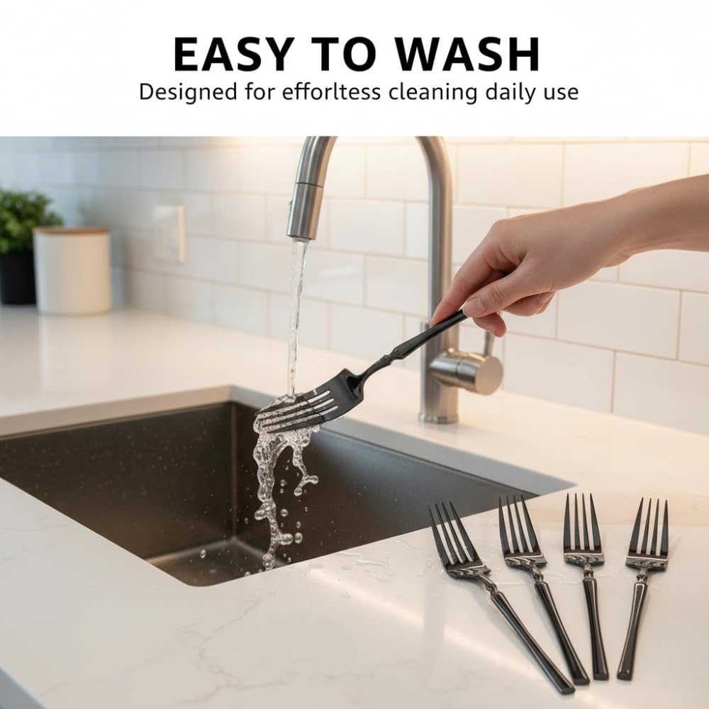 Manishaware 12 Pcs BLACK Stylish Stainless Dinner Steel Fork set for Kitchen or Dining Table