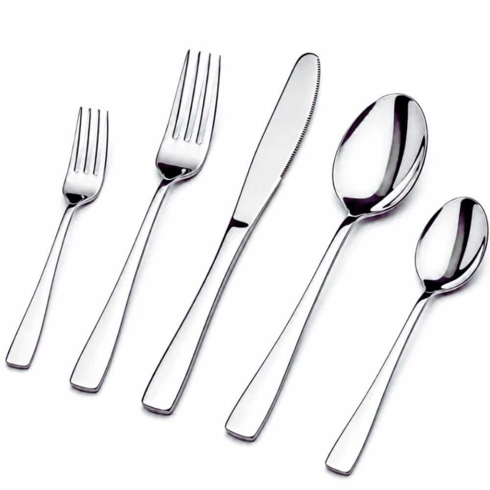 Manishaware Mirror Polished Stainless Steel Cutlery Set for Dining Table, Dishwasher Safe Glossy Flatware (6 spoon set + 6 forks set + 6 Butter knife + 6 Dessert Spoon + 6 Fruit Fork)