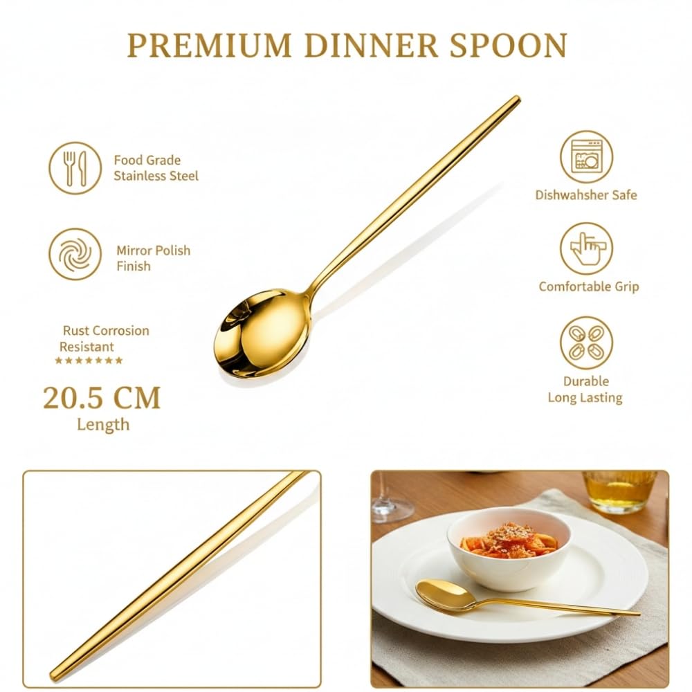 Manishaware Slim Handle Gold 24 Pcs Stainless Steel Cutlery Set