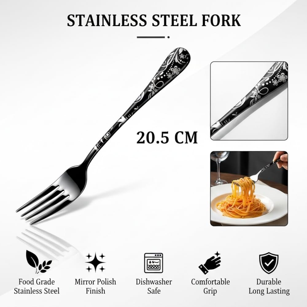 Manishaware Floral Stainless Dinner Steel Fork set for Kitchen or Dining Table