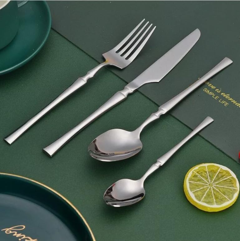 Manishaware Elegant Handle Silver 12 Pcs Heavy duty Stainless Steel Cutlery Set for Dining table (3 pcs spoon set+3 pcs forks set+3 pcs Butter knife+3 pcs Dessert Spoon for kitchen)
