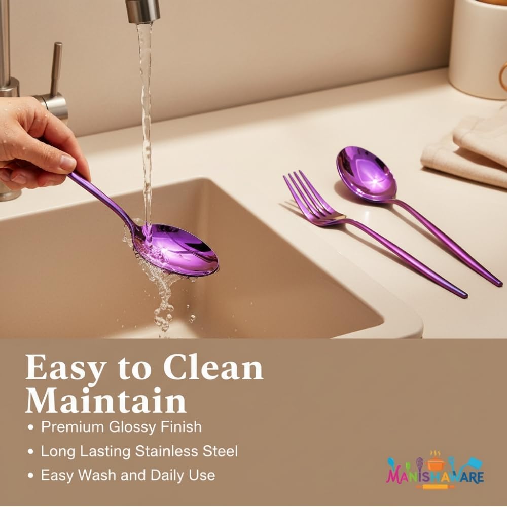 Manishaware Classic Stainless Steel Cutlery Set for Dining Table, Dishwasher Safe Glossy Flatware (Perfect Spoon Fork Set)