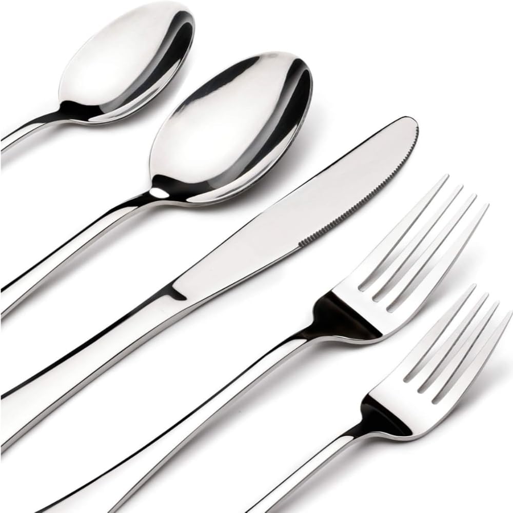 Manishaware Mirror Polished 30 Pcs Stainless Steel Cutlery Set for Dining Table, Dishwasher Safe Glossy Flatware (6 spoon set + 6 forks set + 6 Butter knife + 6 Dessert Spoon + 6 Fruit Fork)