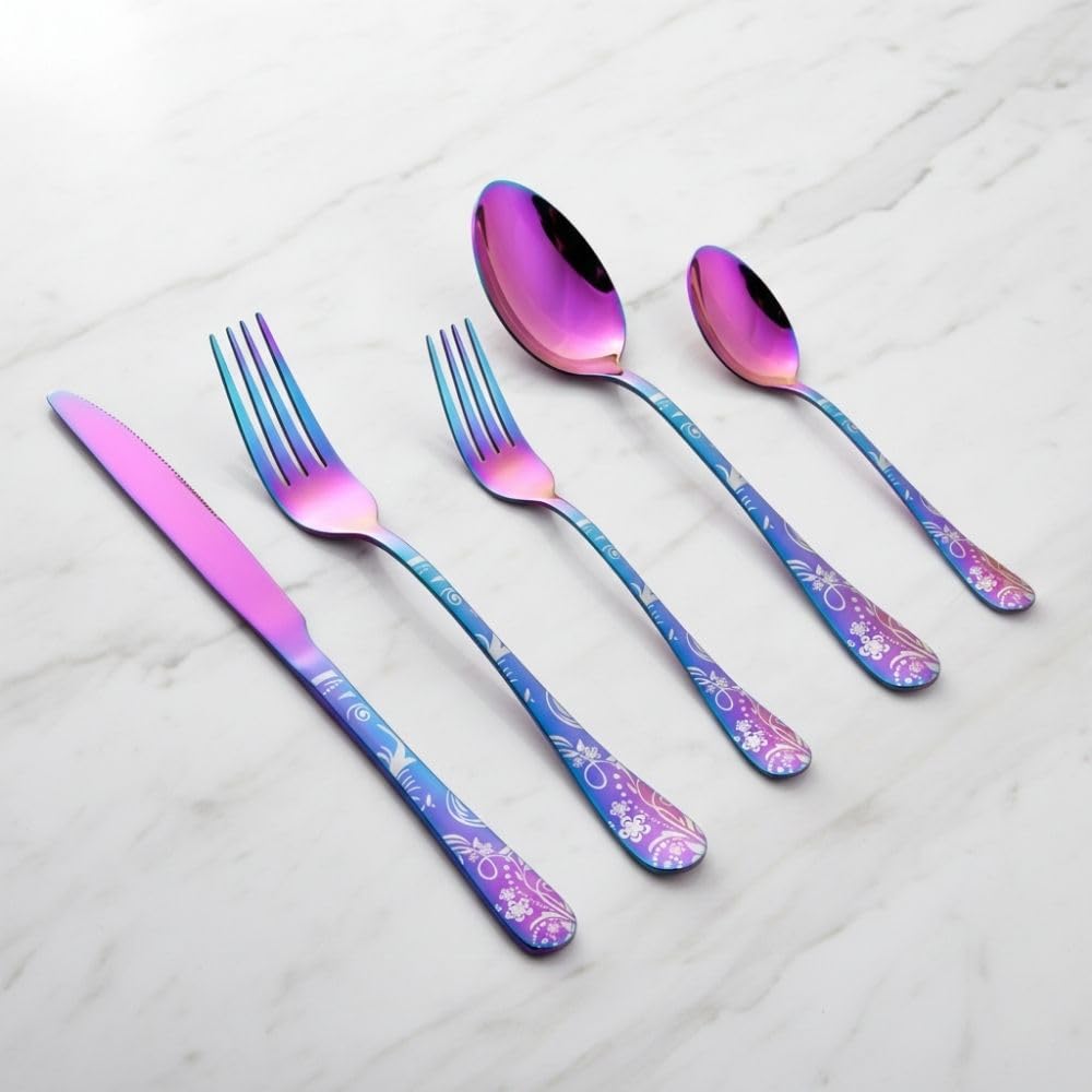 Manishaware Floral 30 Pcs Stainless Steel Cutlery Set for Dining Table, Dishwasher Safe Glossy Flatware (6 spoon set+6 forks set+6 Butter knife+6 Dessert Spoon+ 6 FruitFork)