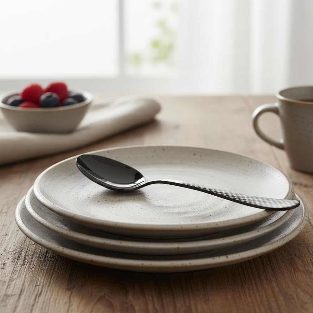 Manishaware Checkered Black 24 Pcs Stainless Steel Cutlery Set