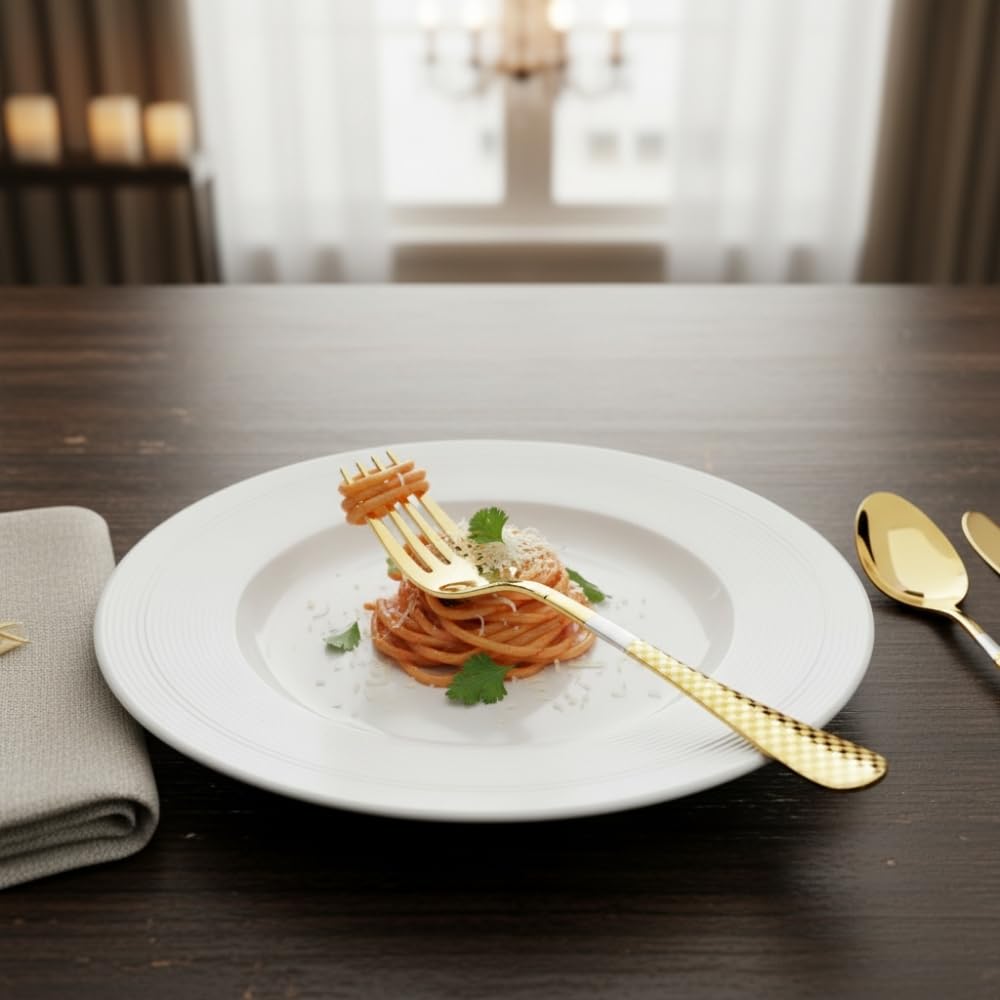Manishaware 24 Pcs GOLD Checkered Stainless Dinner Steel Fork set for Kitchen or Dining Table
