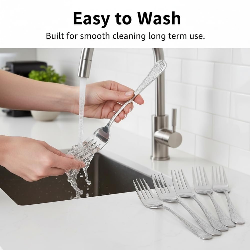 Manishaware Hammered Stainless Dinner Steel Fork set for Kitchen or Dining Table