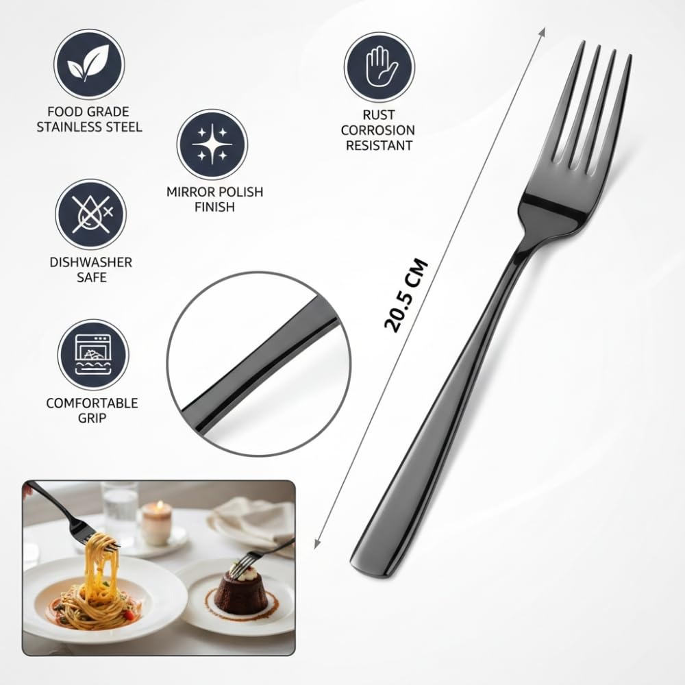 Manishaware Mirror Polished Stainless Dinner Steel Fork set for Kitchen or Dining Table
