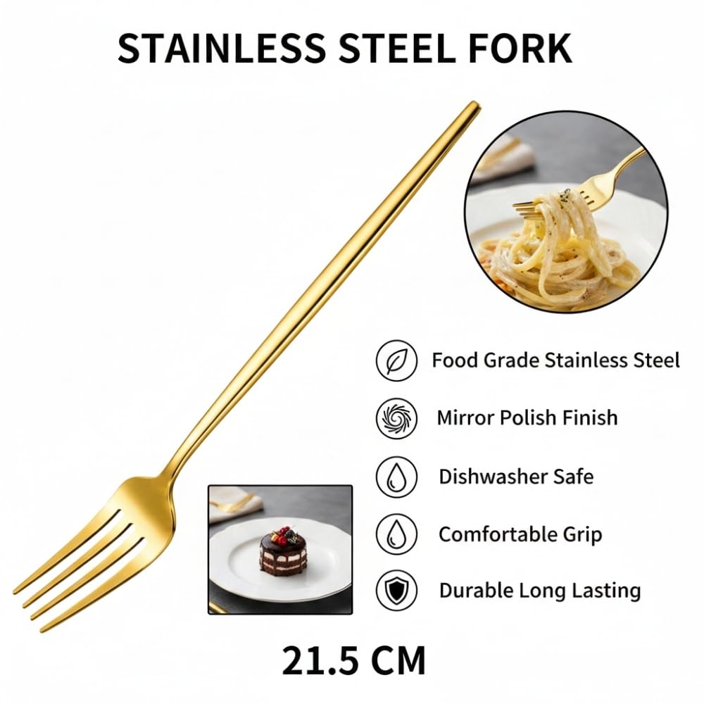 Manishaware Slim Handle Stainless Dinner Steel Fork set for Kitchen or Dining Table