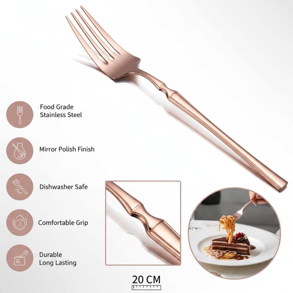 Manishaware 24 Pcs ROSEGOLD Stylish Stainless Dinner Steel Fork set for Kitchen or Dining Table