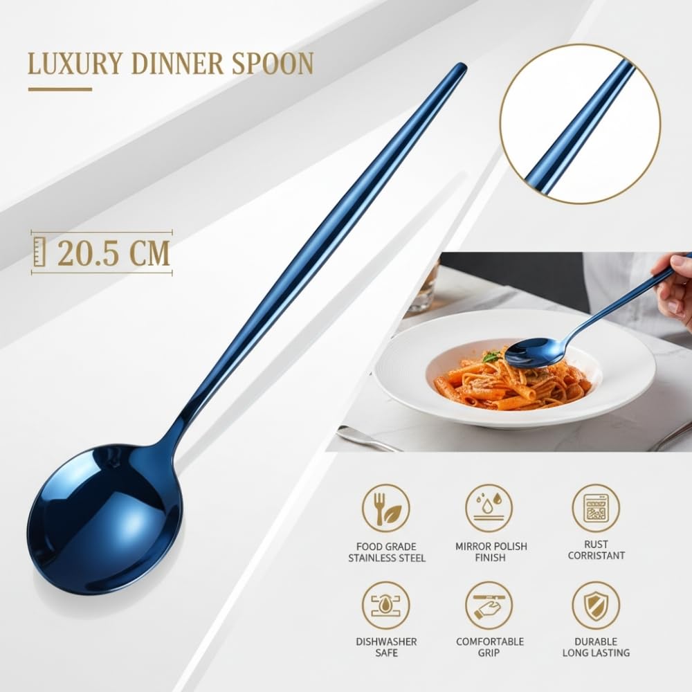 Manishaware Slim Handle Blue 24 Pcs Stainless Steel Cutlery Set