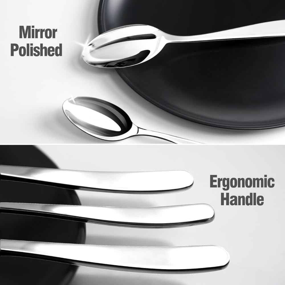 Manishaware Mirror Polished Stainless Steel Cutlery Set for Dining Table, Dishwasher Safe Glossy Flatware (6 spoon set + 6 forks set + 6 Butter knife + 6 Dessert Spoon + 6 Fruit Fork)