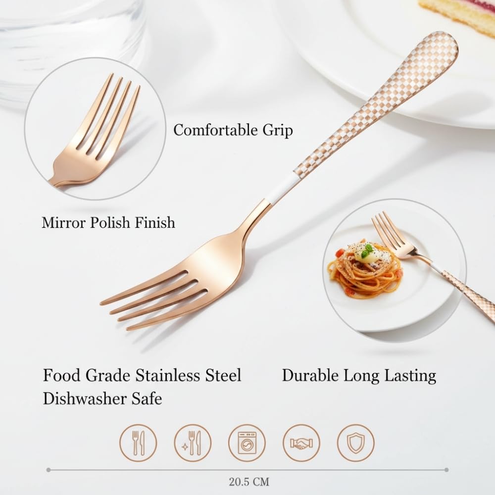 Manishaware Checkered Stainless Dinner Steel Fork set for Kitchen or Dining Table