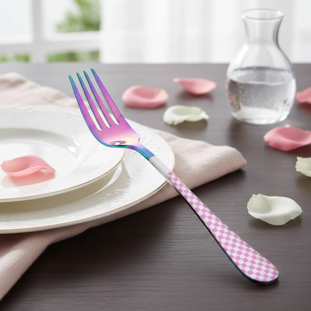 Manishaware Checkered Stainless Dinner Steel Fork set for Kitchen or Dining Table