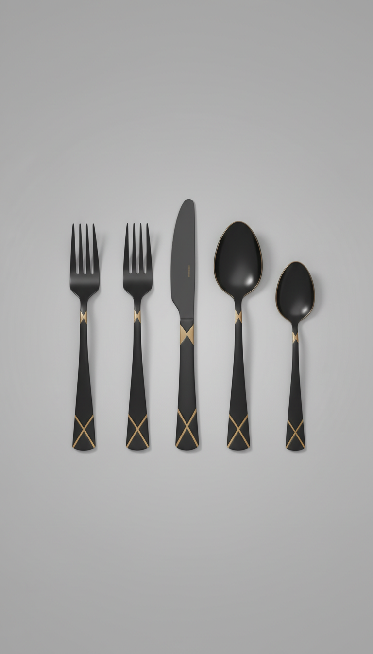 Onyx Black Geometric Flatware Set