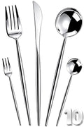 Manishaware Slim Handle Silver 10 Pcs Stainless Steel Cutlery Set for Dining Table, Dishwasher Safe Glossy Flatware (2 spoon set+2 forks set+2 Butter knife+2 Dessert Spoon+ 2 Fruit Fork)