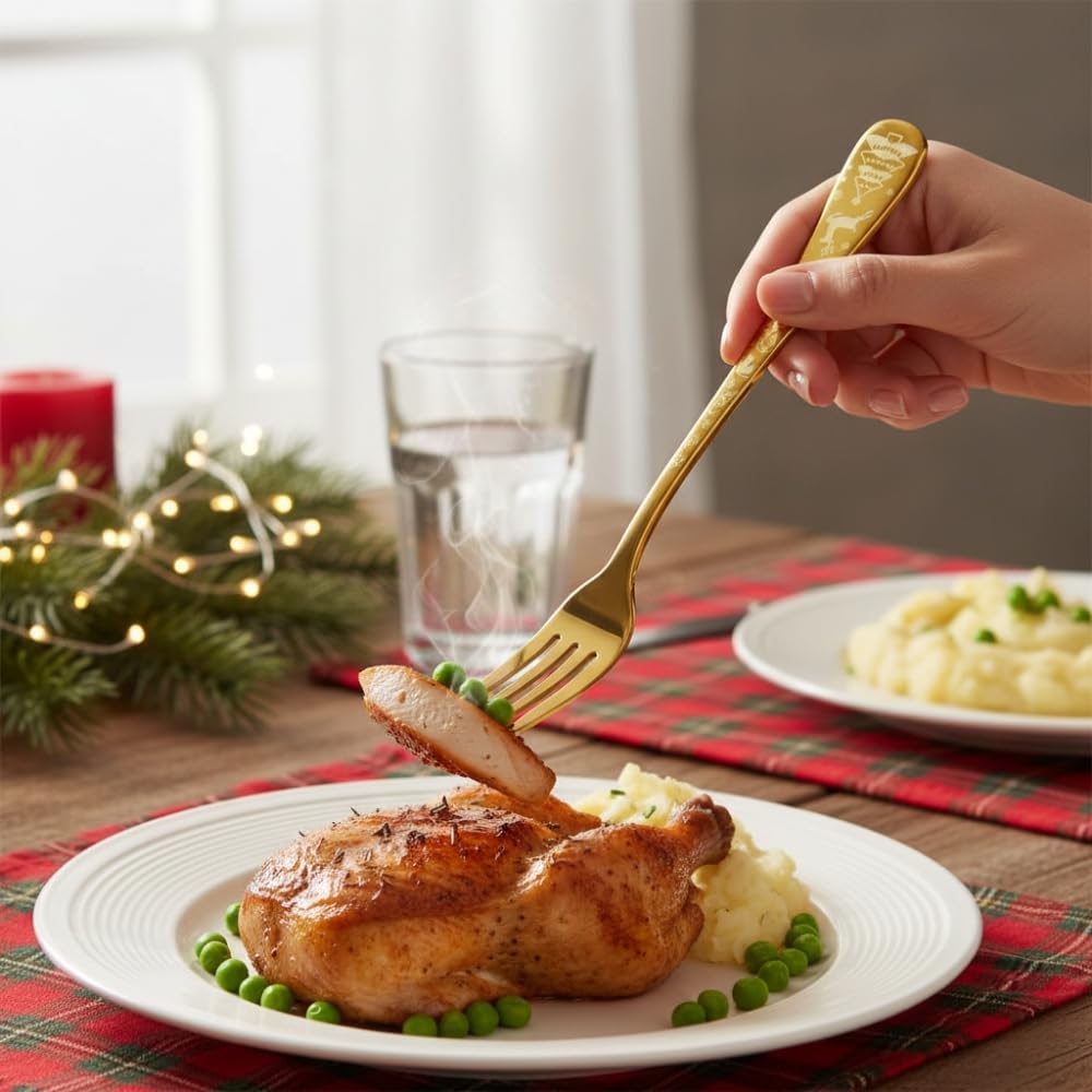 Manishaware Christmas Stainless Dinner Steel Fork set for Kitchen or Dining Table