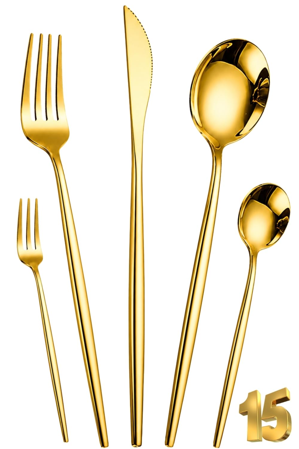 Manishaware Slim Handle Stainless Steel Cutlery Set for Dining Table, Dishwasher Safe Glossy Flatware (6 spoon set+6 forks set+6 Butter knife+6 Dessert Spoon+ 6 Fruit Fork)