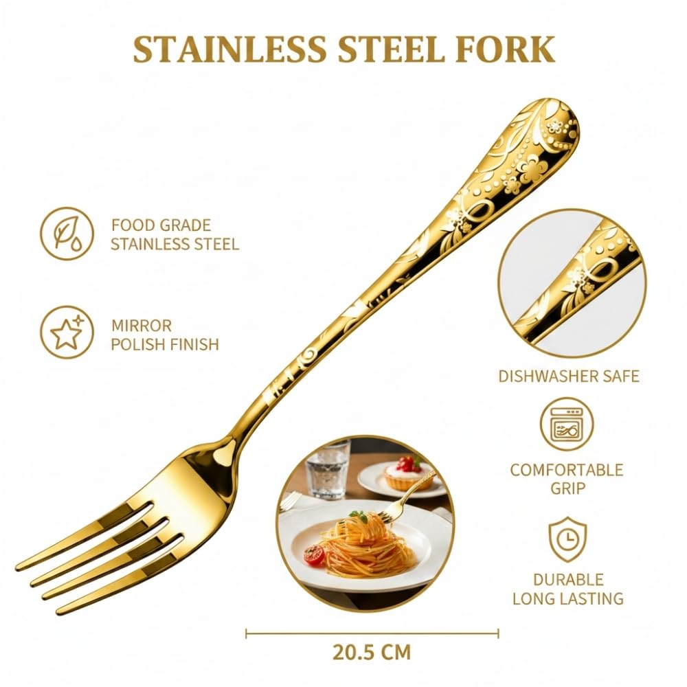 Manishaware Floral Stainless Dinner Steel Fork set for Kitchen or Dining Table