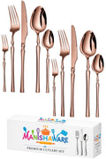 Manishaware Elegant Handle Rose Gold 10 Pcs Stainless Steel Cutlery Set for Dining Table, Dishwasher Safe Glossy Flatware (2 spoon set+2 forks set+2 Butter knife+2 Dessert Spoon+ 2 Fruit Fork)