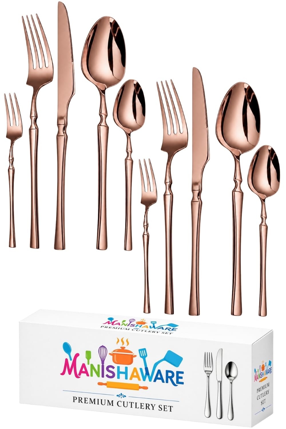Manishaware Elegant Handle Heavy duty Stainless Steel Cutlery Set for Dining table (spoon set+ forks set+ Butter knife+ Dessert Spoon+ Fuit Fork for kitchen)