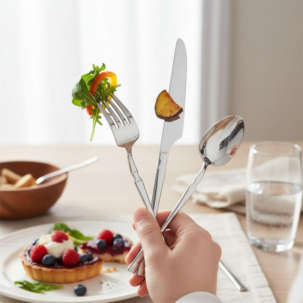 Manishaware Elegant Handle 30 Pcs Stainless Steel Cutlery Set for Dining Table, Dishwasher Safe Glossy Flatware (6 spoon set+6 forks set+6 Butter knife+6 Dessert Spoon+ 6 Fruit Fork)