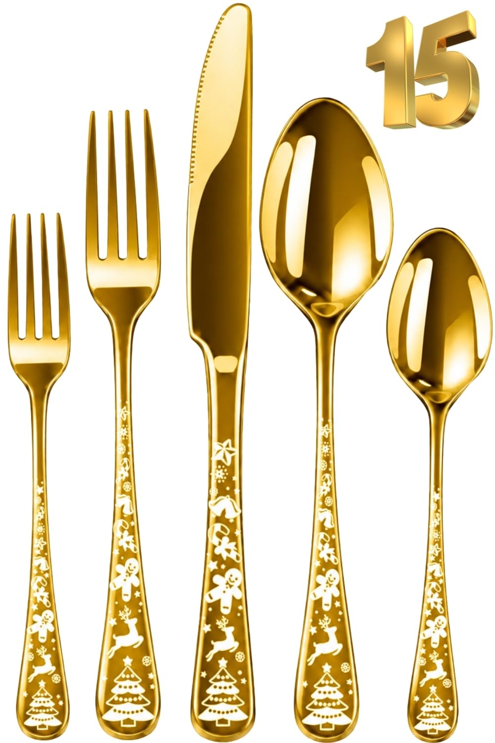 Manishaware Christmas Stainless Steel Cutlery Set for Dining Table, Dishwasher Safe Glossy Flatware (4 spoon set+4 forks set+4 Butter knife+4 Dessert Spoon+ 4 Fruit Fork)