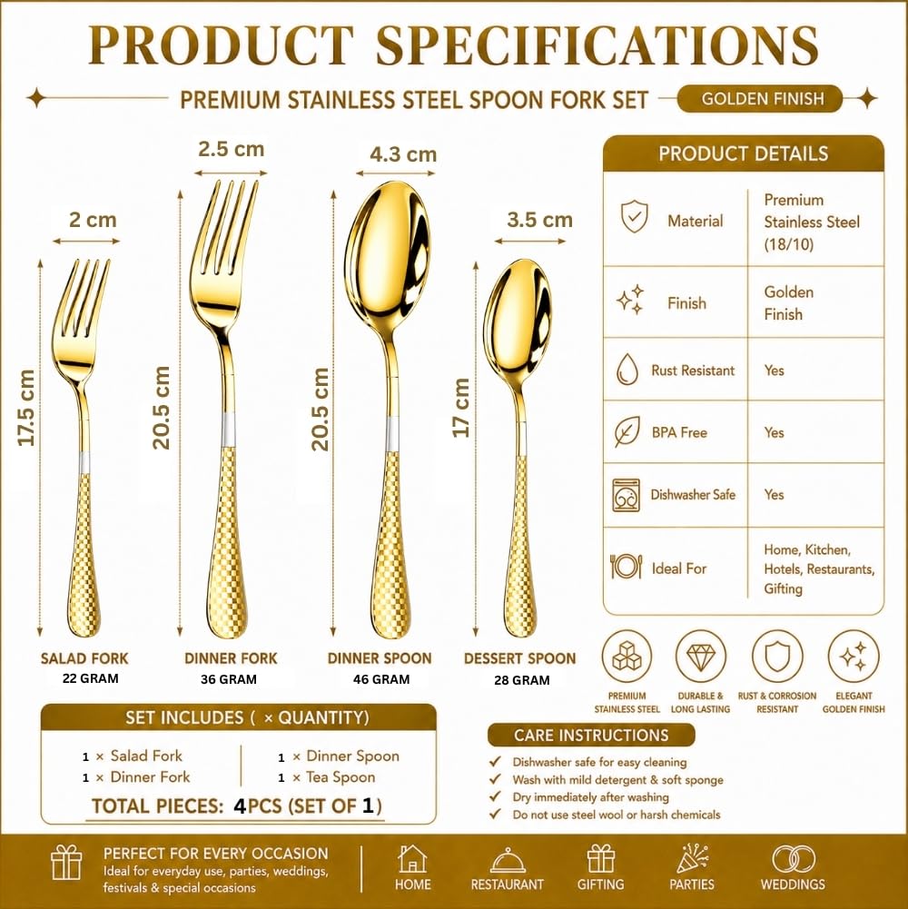 Manishaware Classic Stainless Steel Cutlery Set for Dining Table, Dishwasher Safe Glossy Flatware (Perfect Spoon Fork Set)