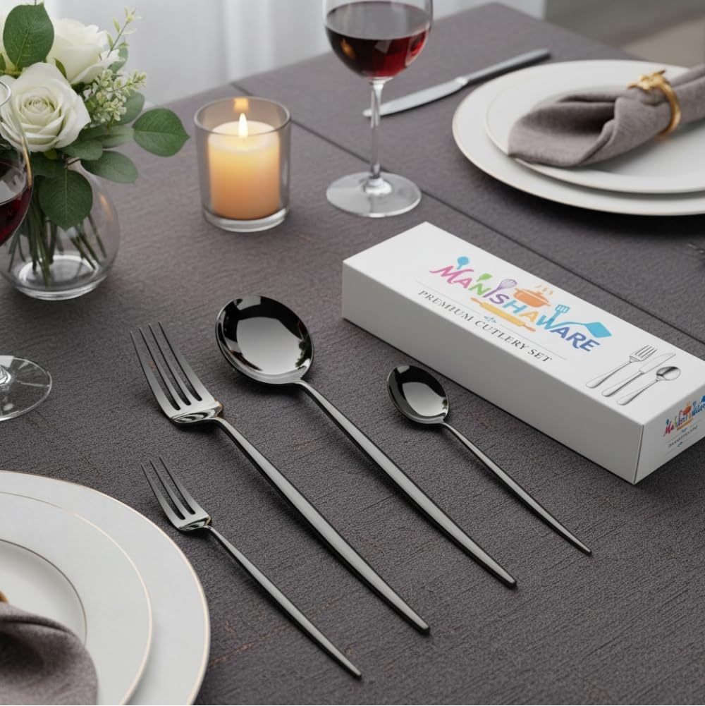 Black Essential Cutlery Set Slim Design