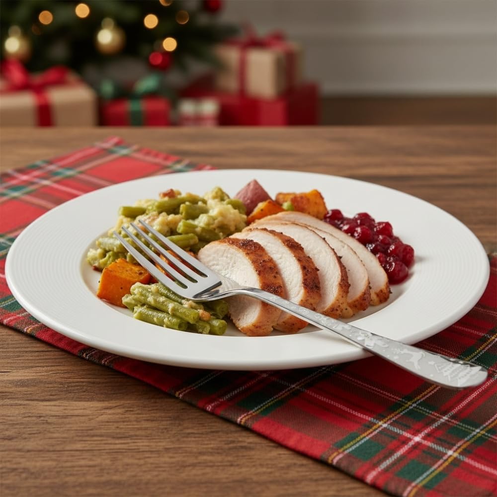 Manishaware Christmas Stainless Dinner Steel Fork set for Kitchen or Dining Table