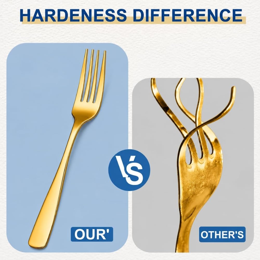 Manishaware Mirror Polished Gold 25 Pcs Stainless Steel Cutlery Set for Dining Table, Dishwasher Safe Glossy Flatware (5 spoon set + 5 forks set + 5 Butter knife + 5 Dessert Spoon + 5 Fruit Fork)