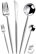 Manishaware Slim Handle Silver 5 Pcs Stainless Steel Cutlery Set for Dining Table, Dishwasher Safe Glossy Flatware (1 spoon set+1 forks set+1 Butter knife+1 Dessert Spoon+ 1 Fruit Fork)