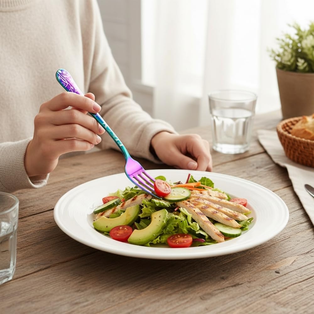 Manishaware Floral Stainless Dinner Steel Fork set for Kitchen or Dining Table