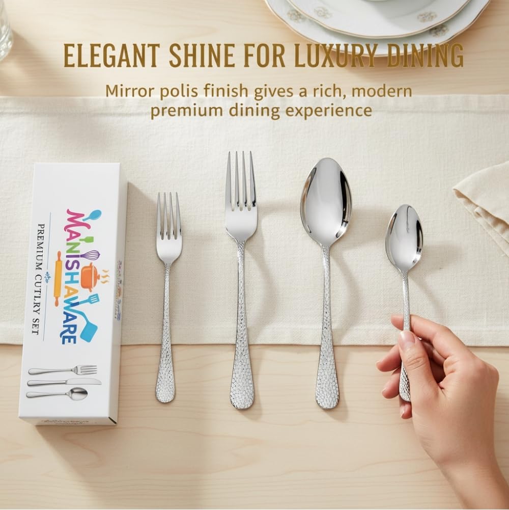 Manishaware Classic Silver 12 Pcs Stainless Steel Cutlery Set for Dining Table, Dishwasher Safe Glossy Flatware