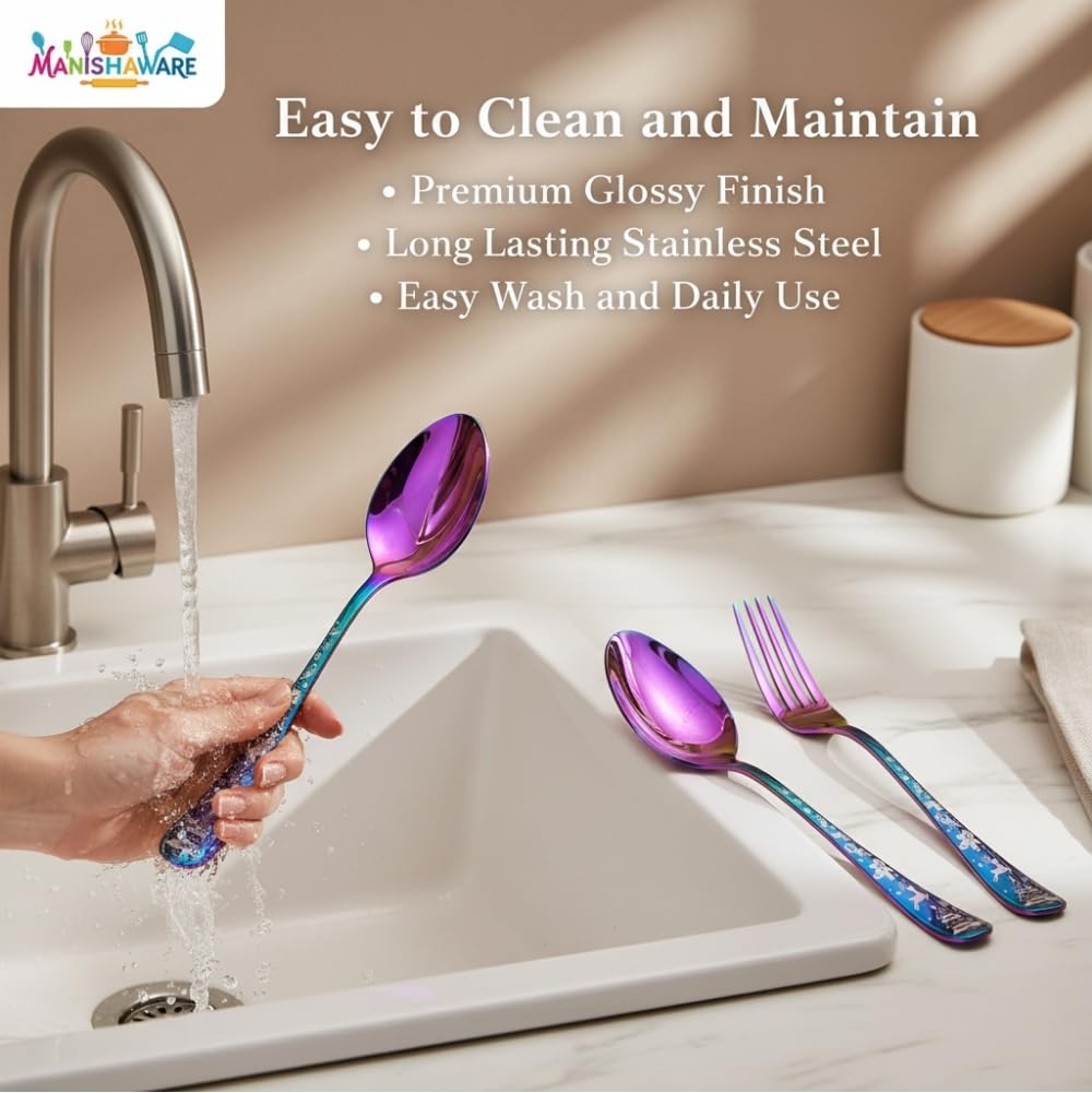 Manishaware Classic Stainless Steel Cutlery Set for Dining Table, Dishwasher Safe Glossy Flatware (Perfect Spoon Fork Set)