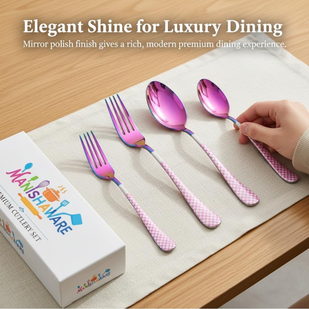 Manishaware Classic Stainless Steel Cutlery Set for Dining Table, Dishwasher Safe Glossy Flatware (Perfect Spoon Fork Set)