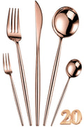 Manishaware Slim Handle Rose Gold 20 Pcs Stainless Steel Cutlery Set for Dining Table, Dishwasher Safe Glossy Flatware (4 spoon set+4 forks set+4 Butter knife+4 Dessert Spoon+ 4 Fruit Fork)