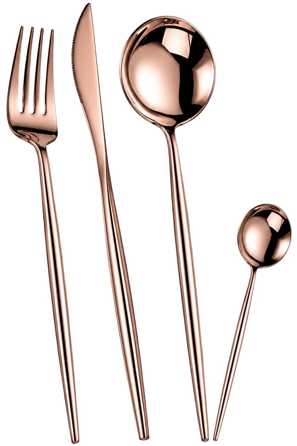 Manishaware Slim Handle Rose Gold 16 Pcs Stainless Steel Cutlery Set for Dining Table, Dishwasher Safe Glossy Flatware (4 spoon set + 4 forks set + 4 Butter knife + 4 Dessert Spoon)
