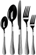 Manishaware Checkered Black 15 Pcs Stainless Steel Cutlery Set for Dining Table, Dishwasher Safe Glossy Flatware (3 spoon set+3 forks set+3 Butter knife+3 Dessert Spoon+ 3 Fruit Fork)