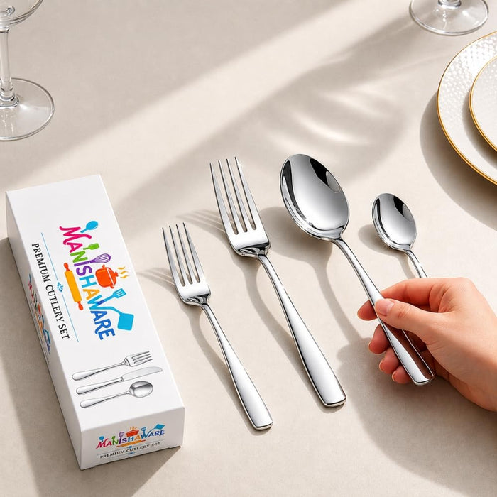 Silver Essential Cutlery Set Mirror Design