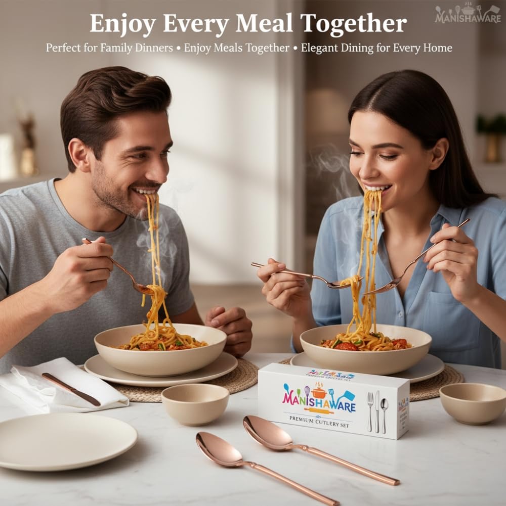 Manishaware Classic Rose Gold 12 Pcs Stainless Steel Cutlery Set for Dining Table, Dishwasher Safe Glossy Flatware