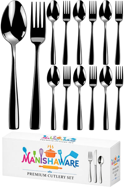 Black Fork & Spoon Set Mirror Design