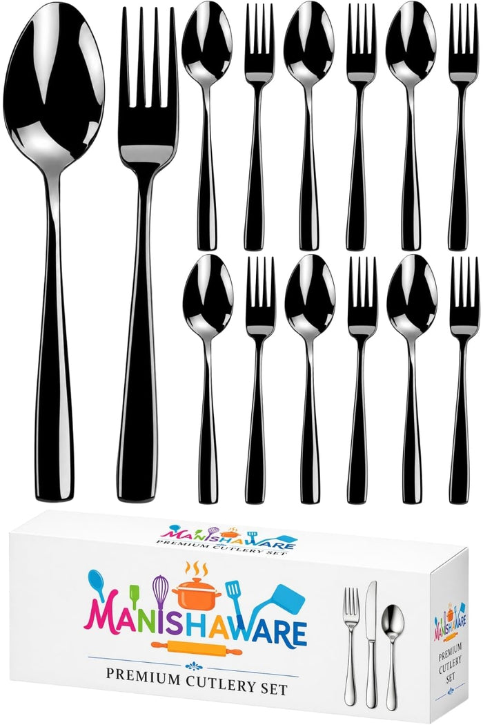 Black Fork & Spoon Set Mirror Design