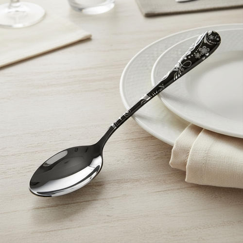 Black Dinner Spoon Floral Design