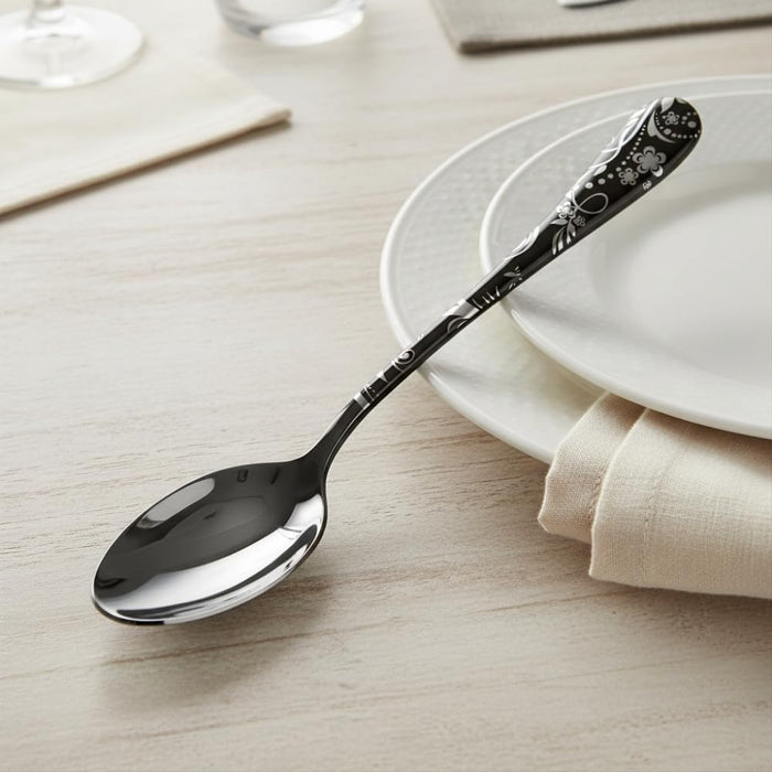 Black Dinner Spoon Floral Design