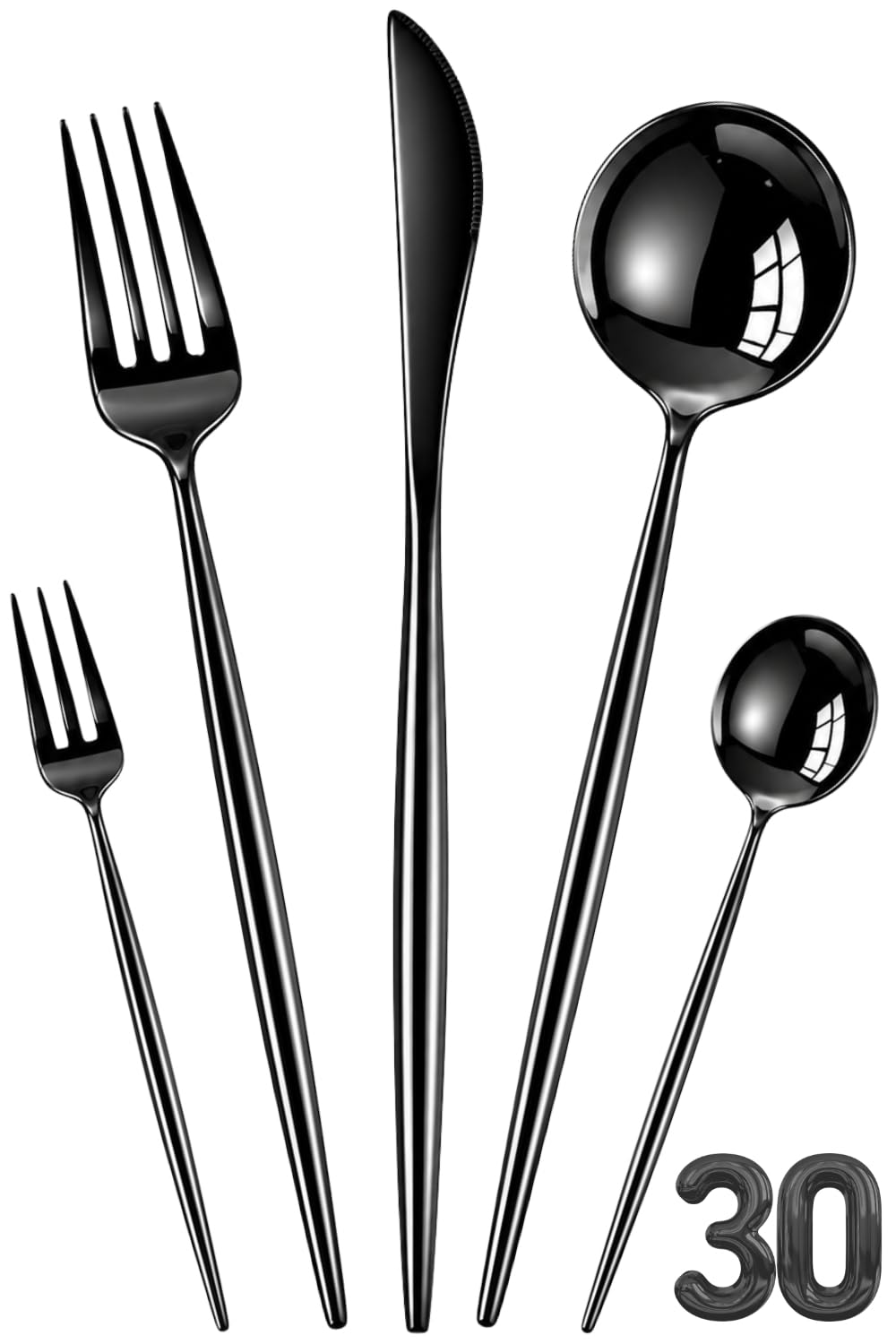Manishaware Slim Handle 30 Pcs Stainless Steel Cutlery Set for Dining Table, Dishwasher Safe Glossy Flatware (6 spoon set+6 forks set+6 Butter knife+6 Dessert Spoon+ 6 Fruit Fork)